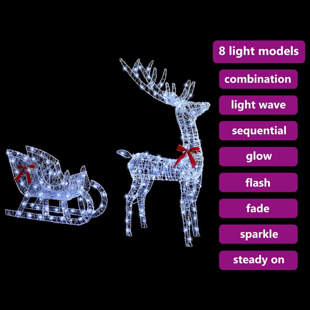 Reindeer Pull Sleigh Cold white 70 x 26 x 130 cm Acrylic
