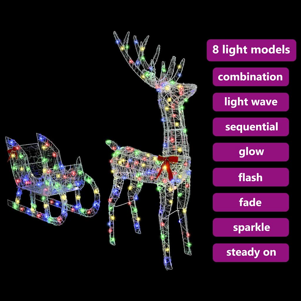 Reindeer Pull Sleigh Colourful 70 x 26 x 129 cm Acrylic