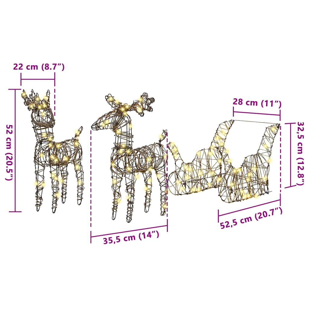 Reindeer Pull Sleigh Warm White 53 x 28 x 33 cm Rattan
