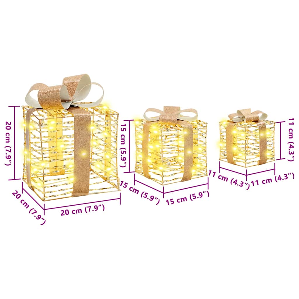 Lighted Christmas Gift Box 3 pcs 150 LEDs Warm White