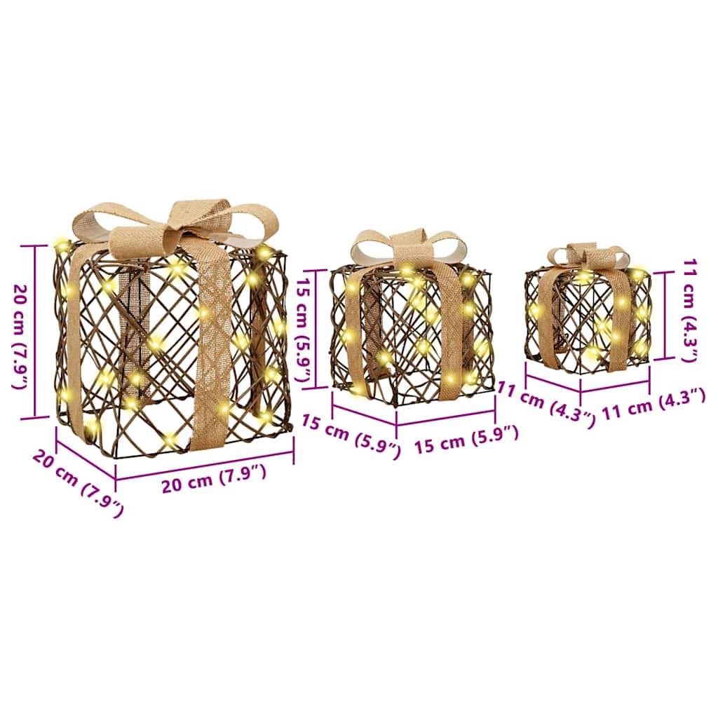Lighted Christmas Gift Box 3 pcs 150 LEDs Warm White