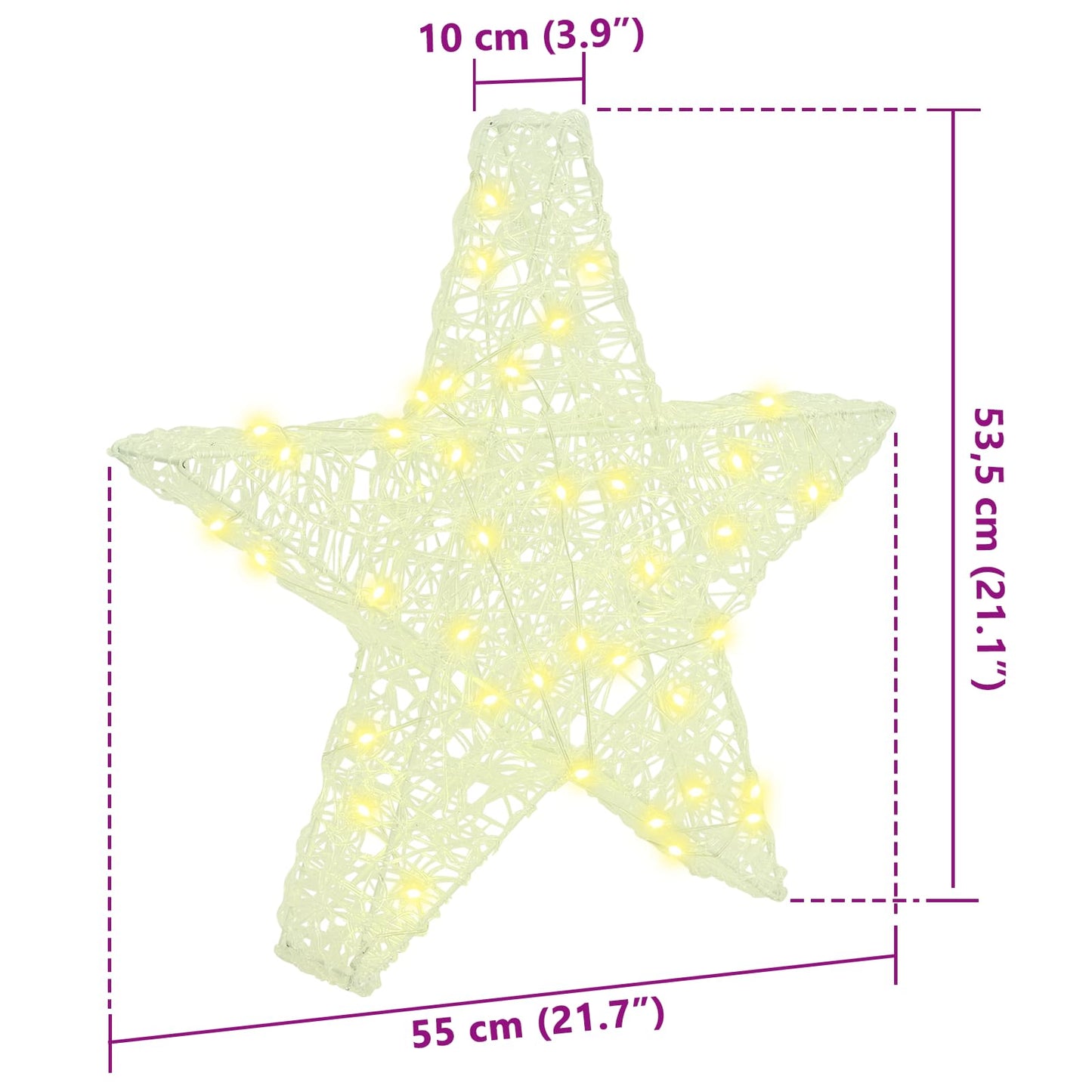3D Star with 50 LEDs Warm white 55 x 53.5 x 10 cm Acrylic