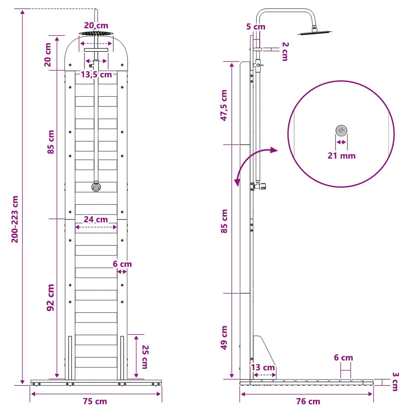 Outdoor Shower 223 cm Solid Pine Wood and Stainless Steel