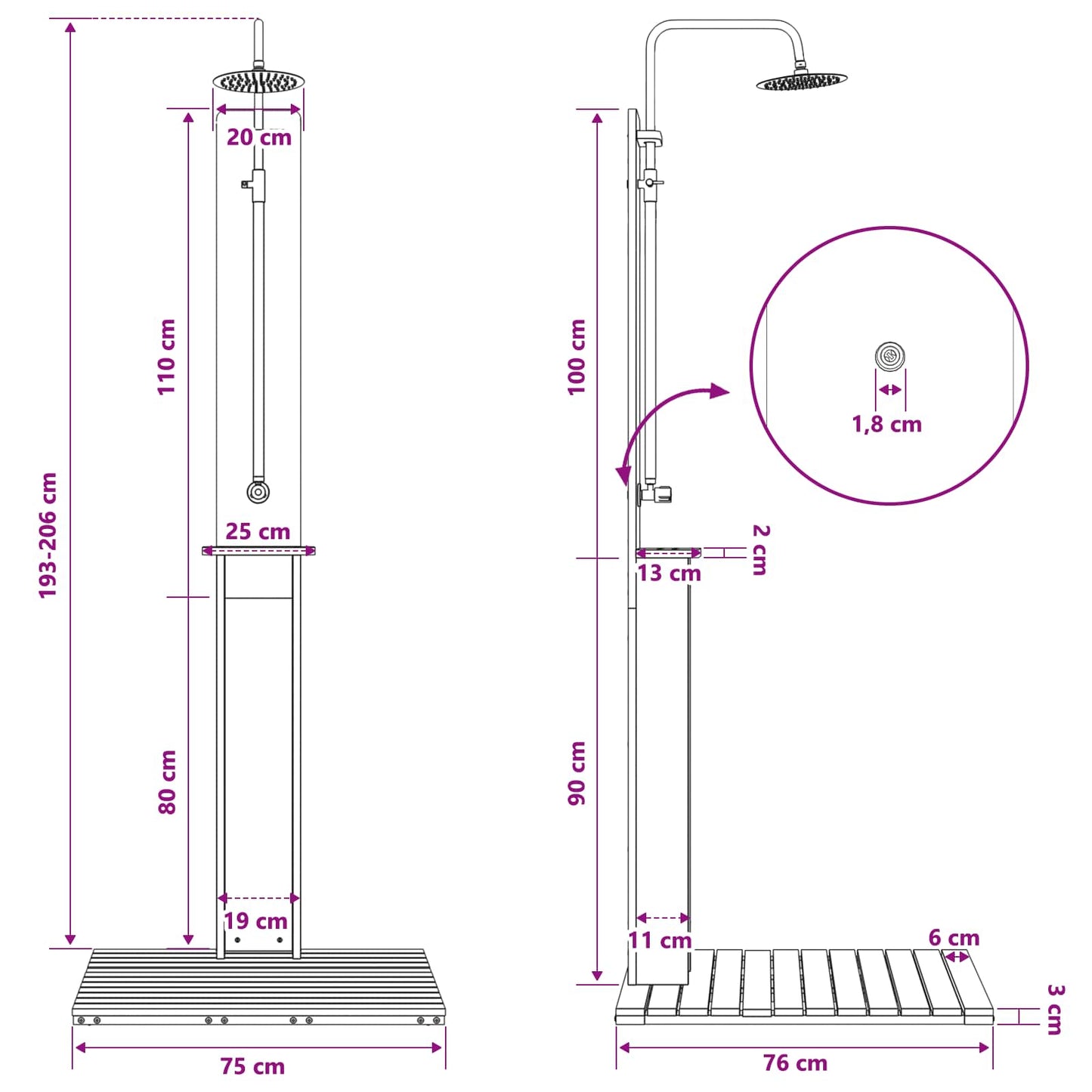 Outdoor Shower 206 cm Impregnated Pine Wood and Stainless Steel