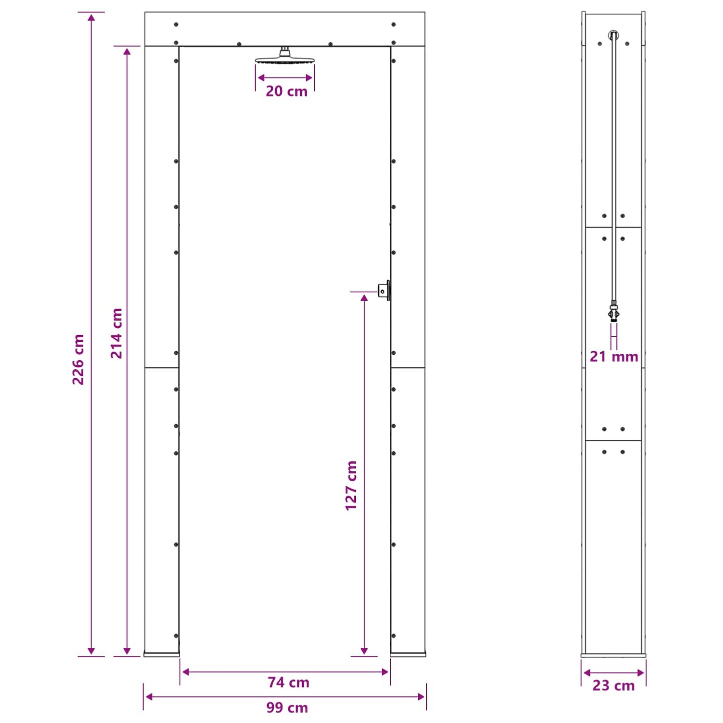 Outdoor Shower 226 cm Solid Pine Wood and Stainless Steel