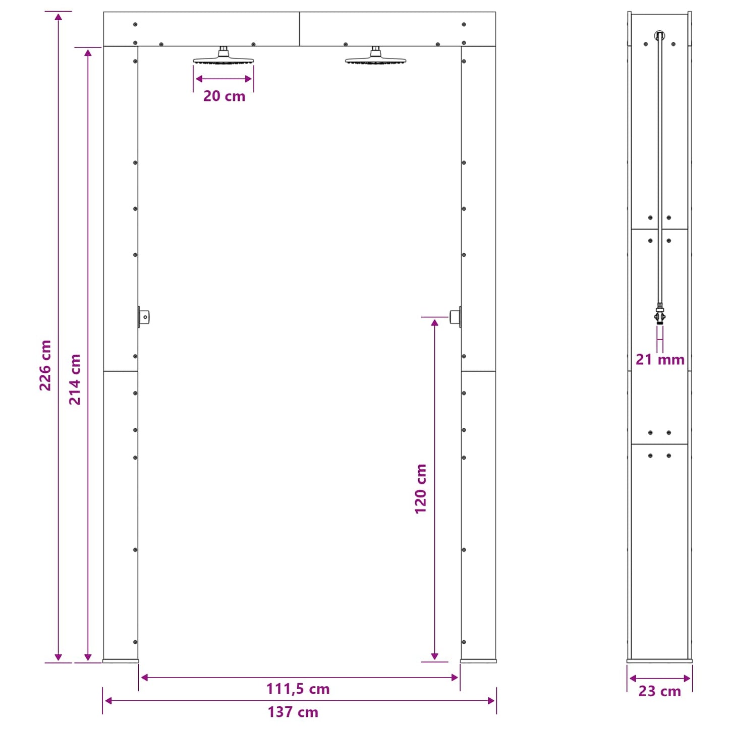 Outdoor Shower 226 cm Solid Pine Wood and Stainless Steel White