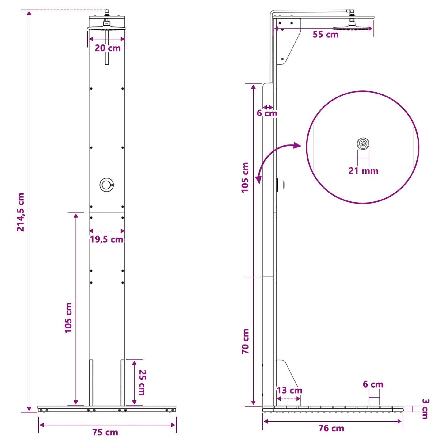 Outdoor Shower 214.5 cm Solid Douglas Wood and Stainless Steel