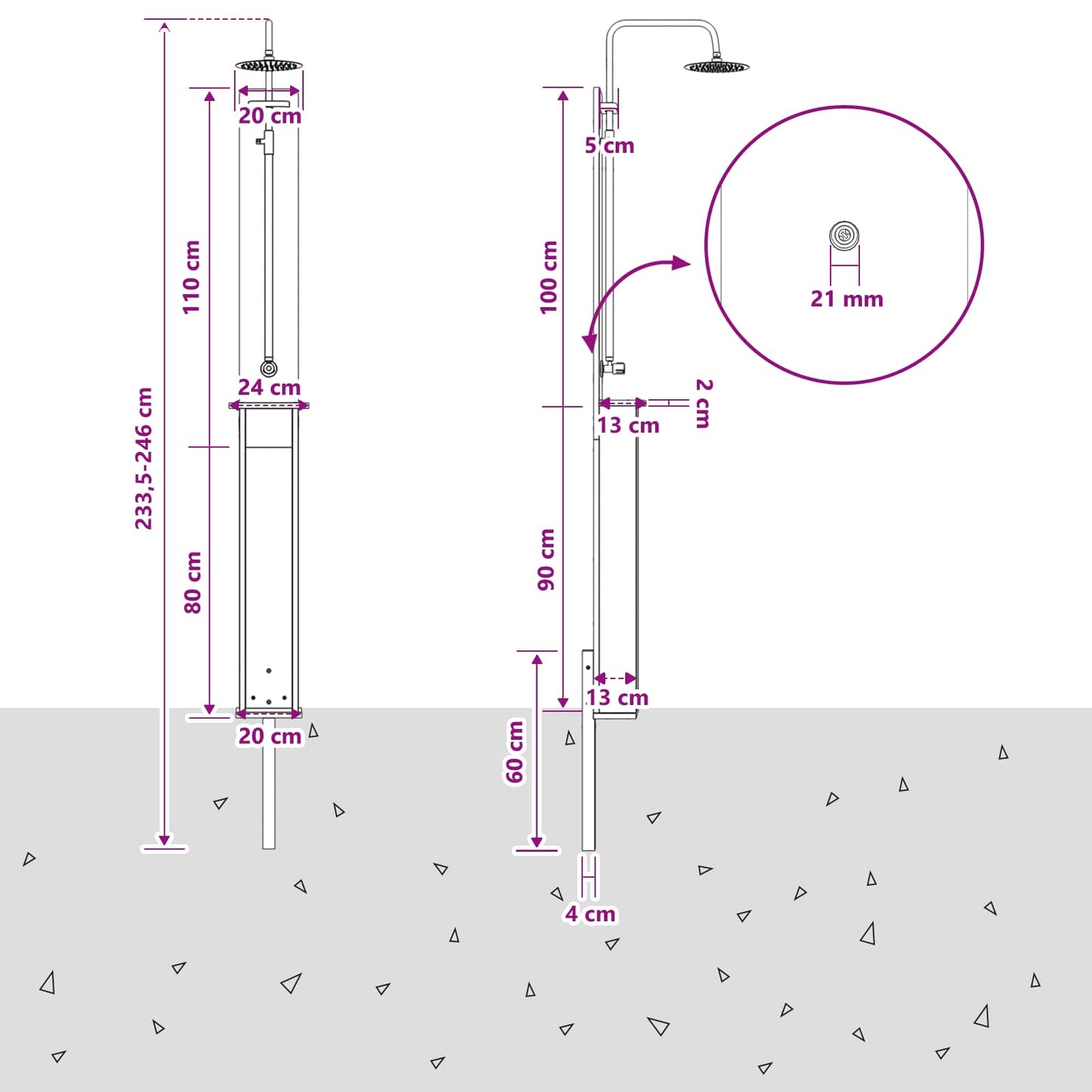 Outdoor Shower 246 cm Impregnated Pine Wood and Stainless Steel