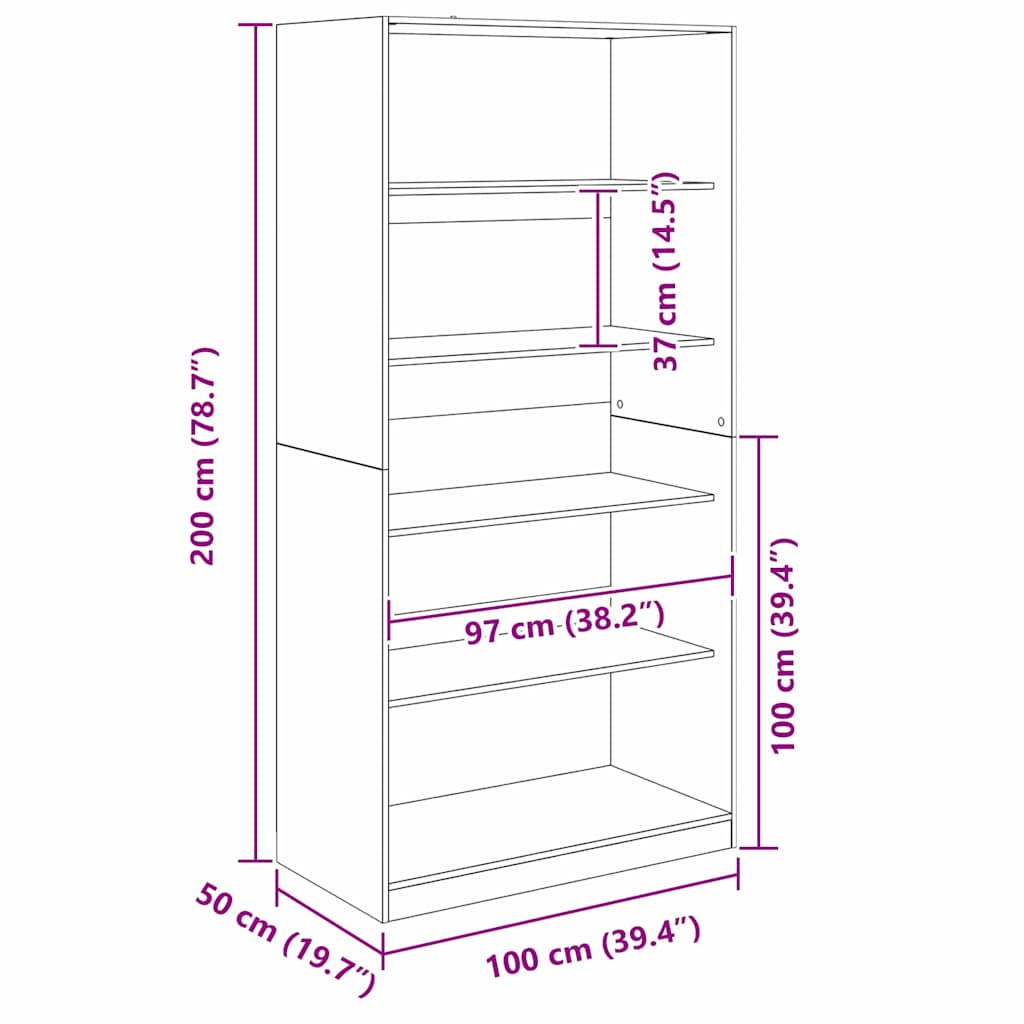 Wardrobe Black Oak 100 x 50 x 200 cm Engineered Wood