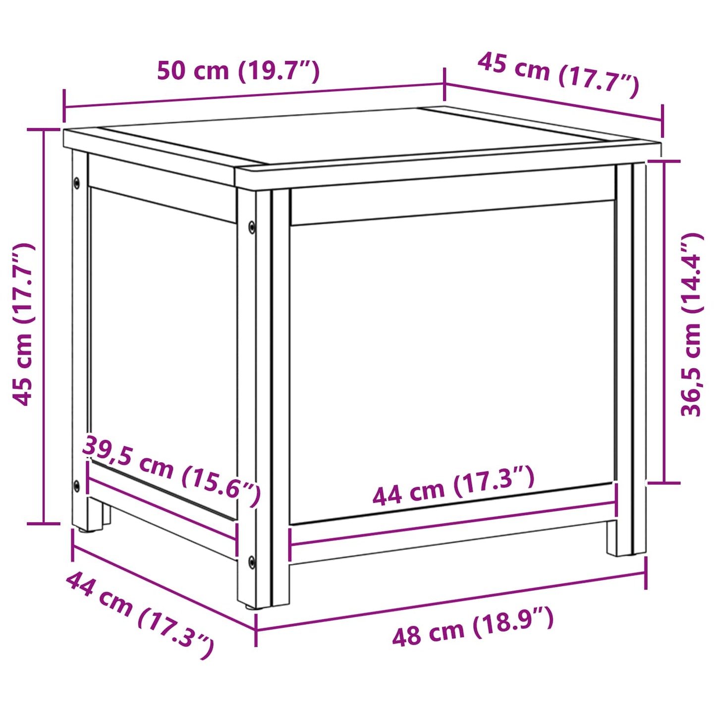 Storage Box with Storage 50 x 45 x 45 cm Solid Oak Wood