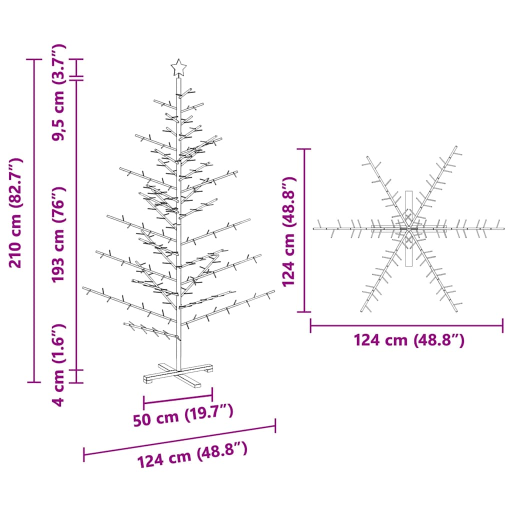 Wooden Christmas Tree with Stand Natural 210 cm Solid pine wood