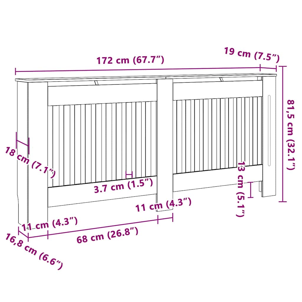 Radiator Cover 2 pcs Grey 172 x 19 x 81.5 cm Engineered Wood