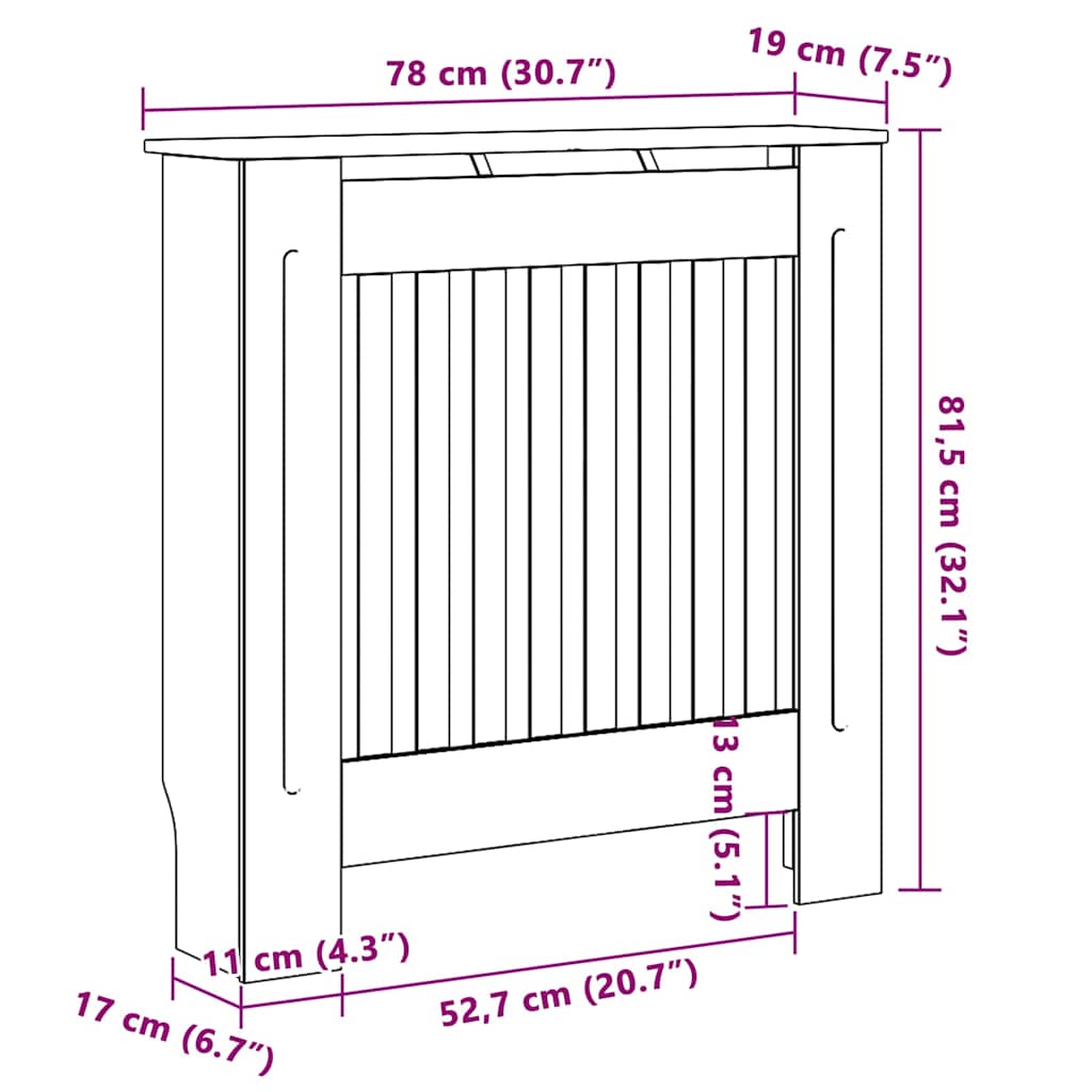 Radiator Cover Grey 78 x 19 x 81.5cm Engineered Wood