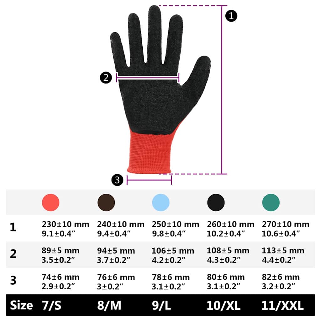 Work Gloves 24 pcs Red and Black 7 / S Latex Coating