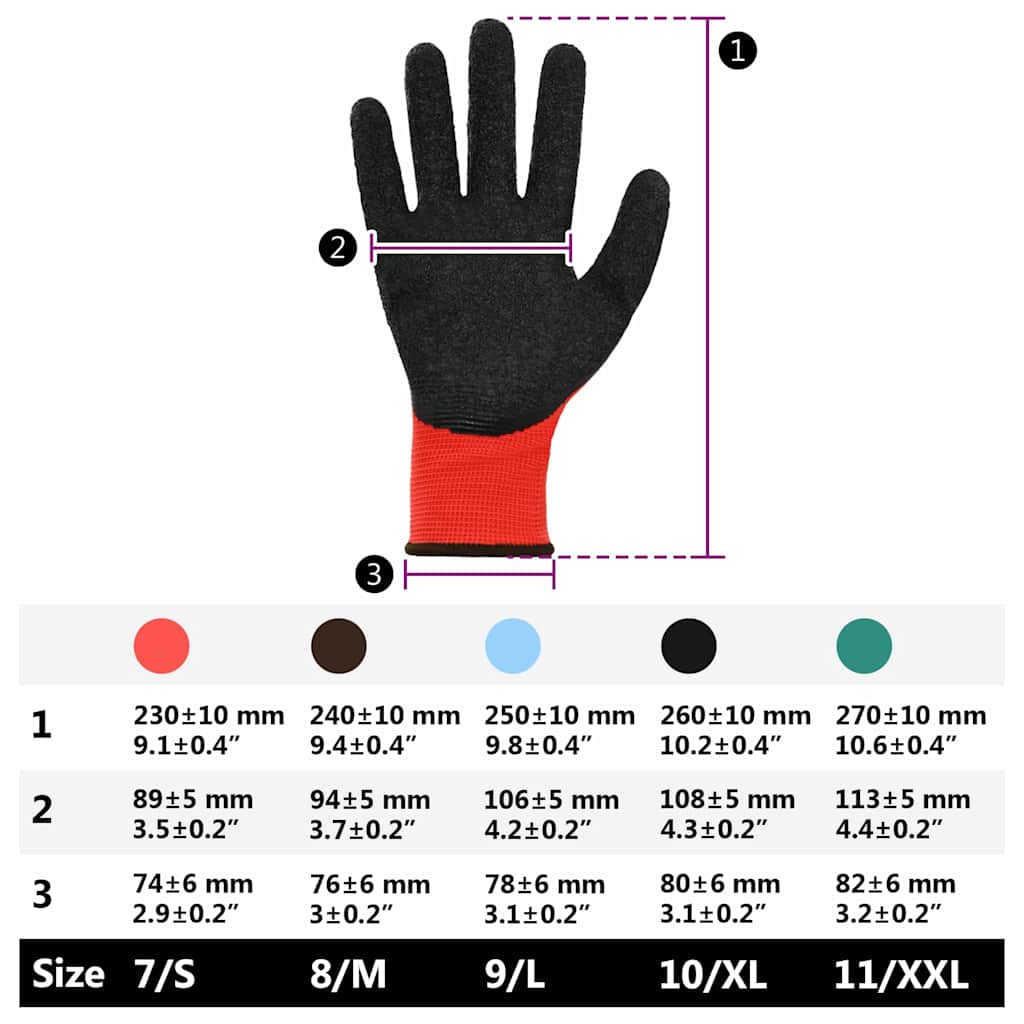 Work Gloves 12 pcs Red and Black 8 / M Latex Coating