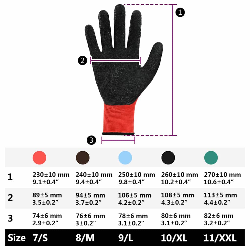Work Gloves 24 pcs Red and Black 10 / XL Latex Coating