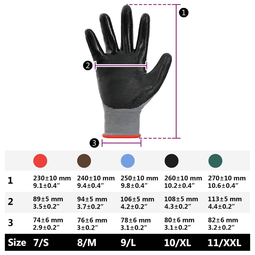 Work Gloves 24 pcs Grey and Black 7 / S Polyester