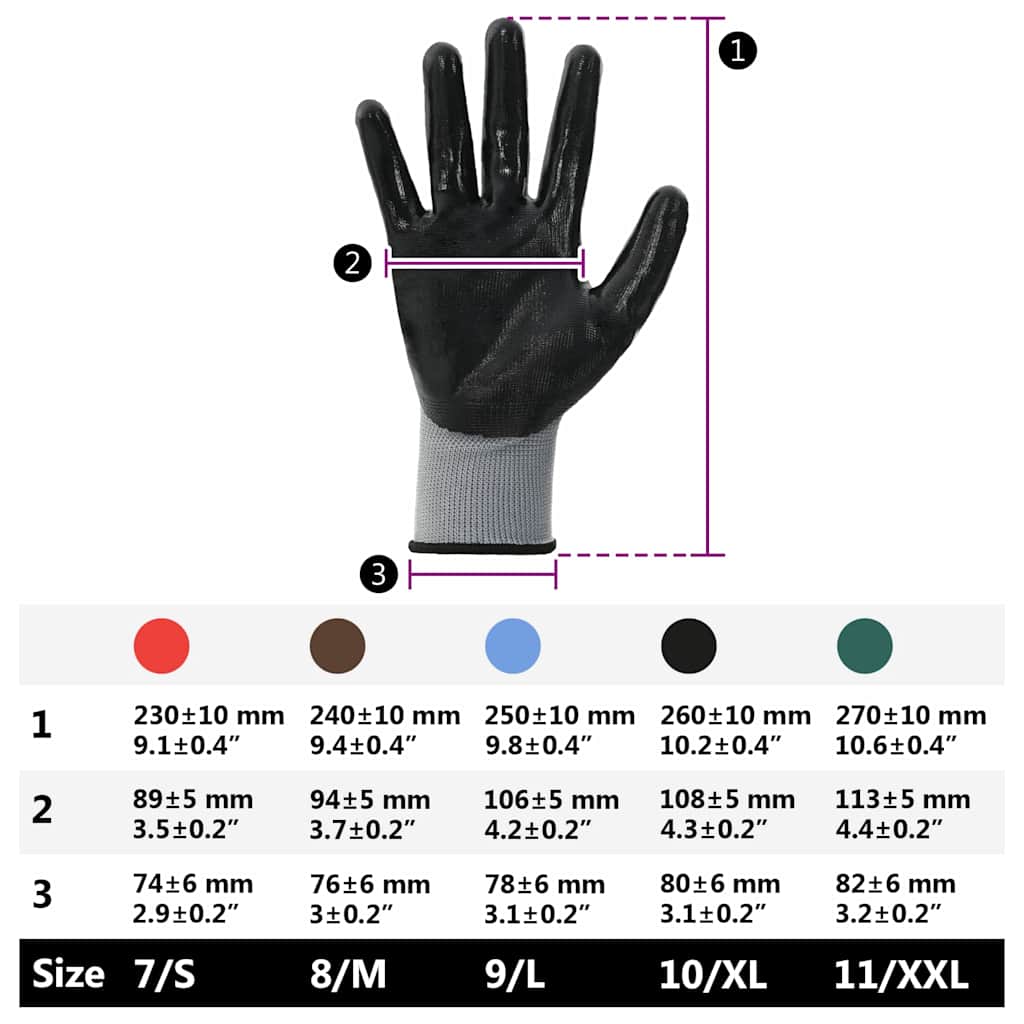 Work Gloves 12 pcs Grey and Black 10 / XL Polyester