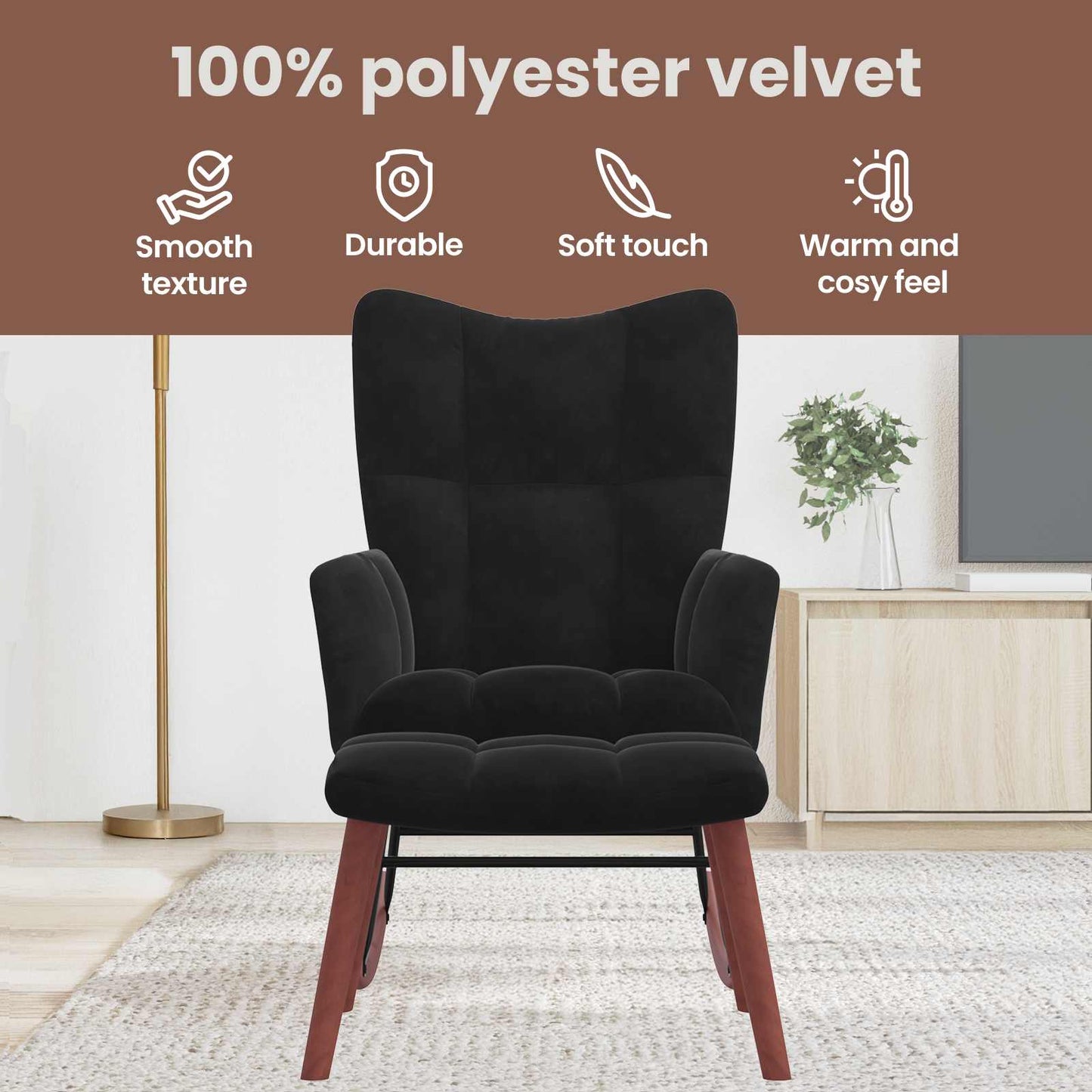 Rocking Chair with Footstool Black Velvet