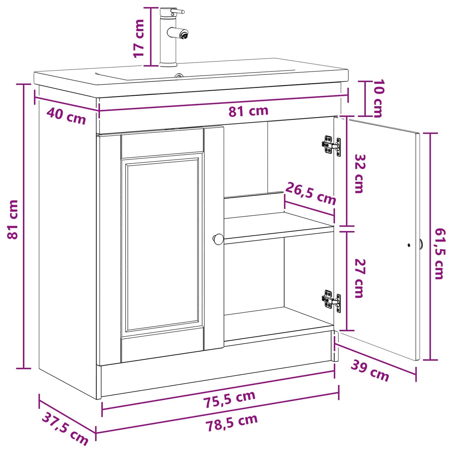 Bathroom Furniture Set Concrete Grey 78.5 x 37.5 x 81 cm