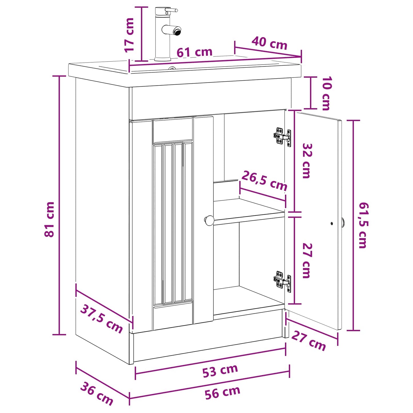 Bathroom Furniture Set Concrete Grey 56 x 37.5 x 81 cm