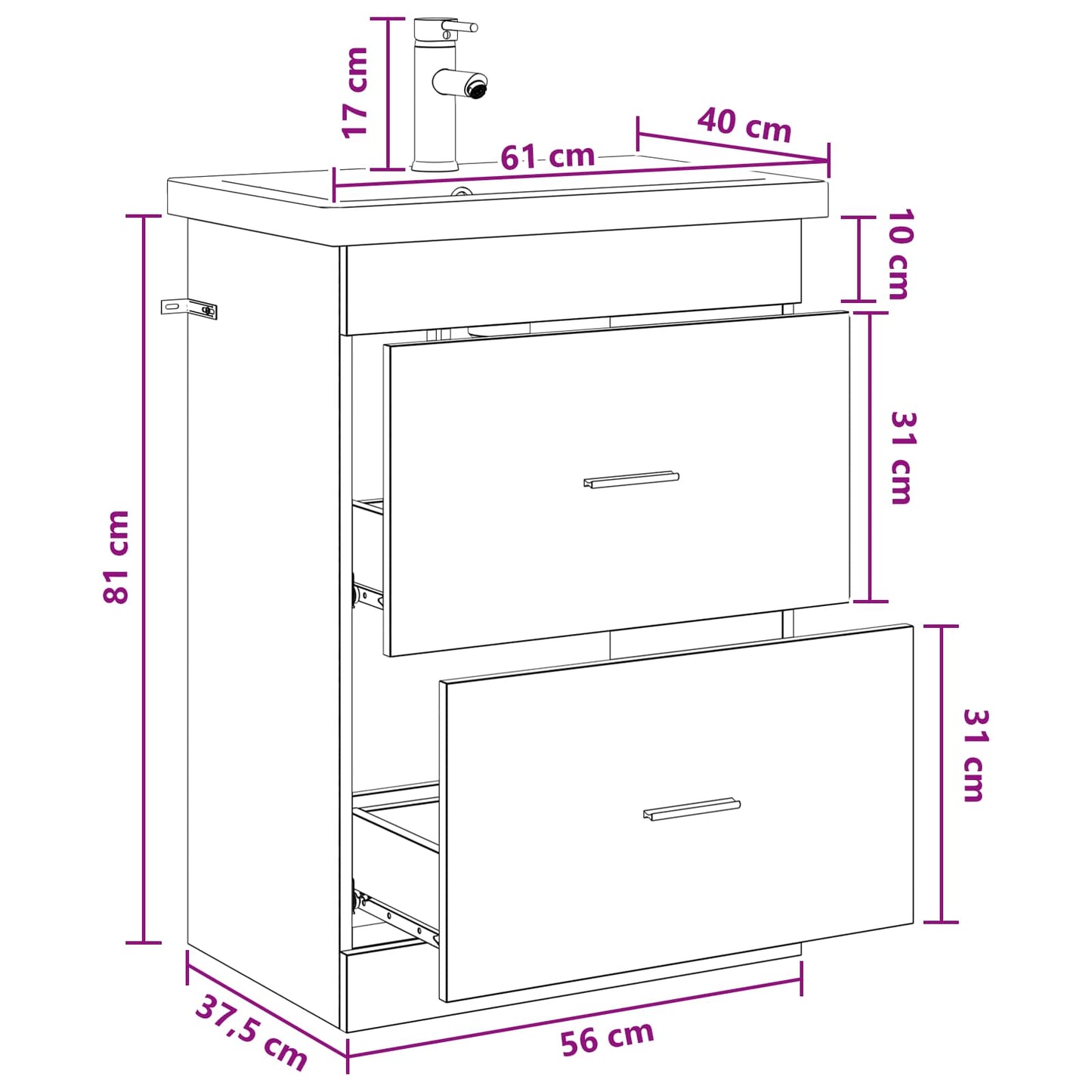 Bathroom Furniture Set Concrete Grey 61 x 40 x 84.5 cm