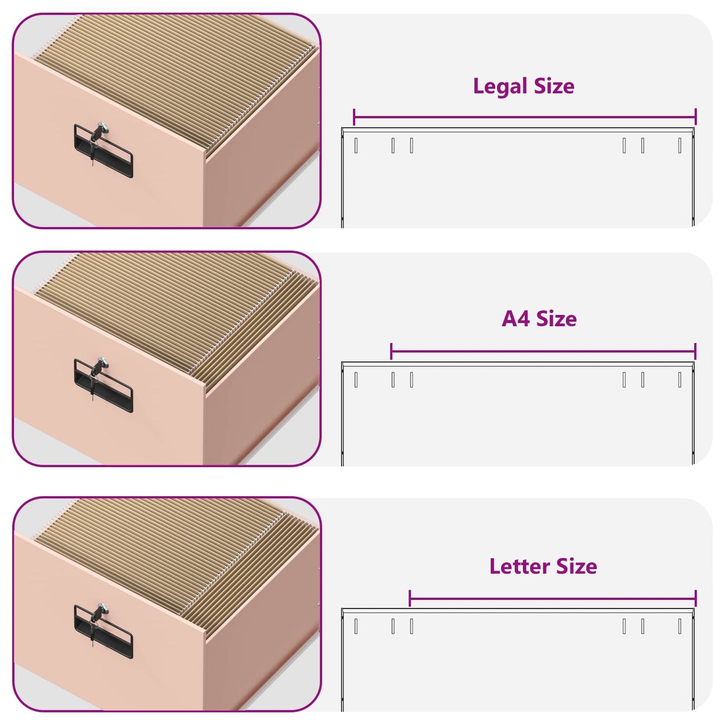 File Cabinet Pink 45.5 x 42 x 106.5 cm Cold-Rolled Steel