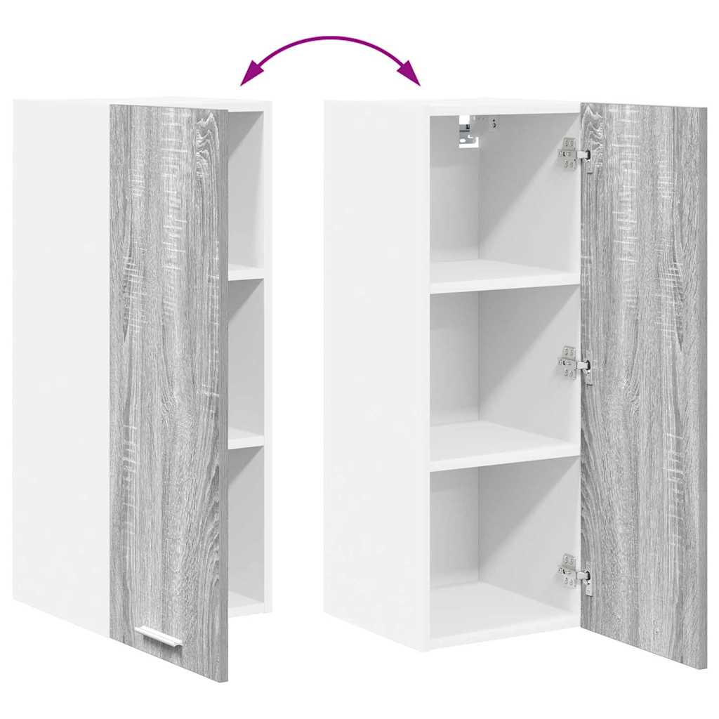 Hanging Cabinet with Door Grey Sonoma and White 30 x 31 x 80 cm