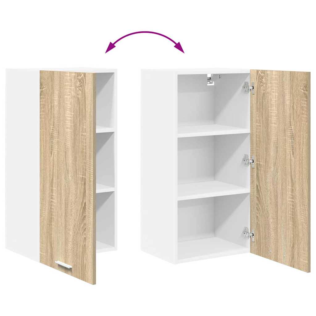 Hanging Cabinet with Door Sonoma Oak and White 40 x 31 x 80 cm
