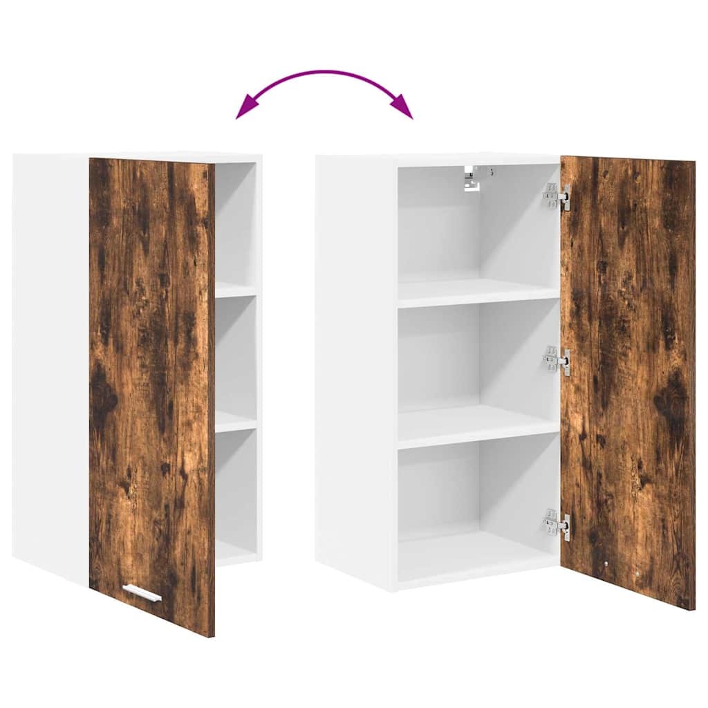 Hanging Cabinet with Door Smoked Oak and White 40 x 31 x 80 cm