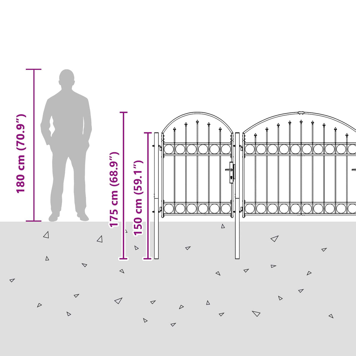 Garden Fence Gate with Arched Top ASSEN 4 x 1.25 m Steel Grey