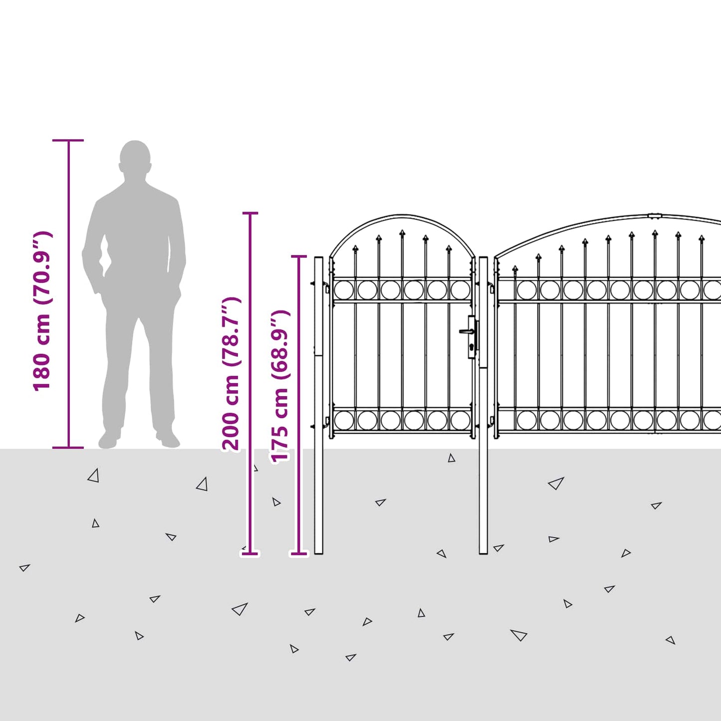 Garden Fence Gate with Arched Top Assen Grey 500 x 100 cm Steel