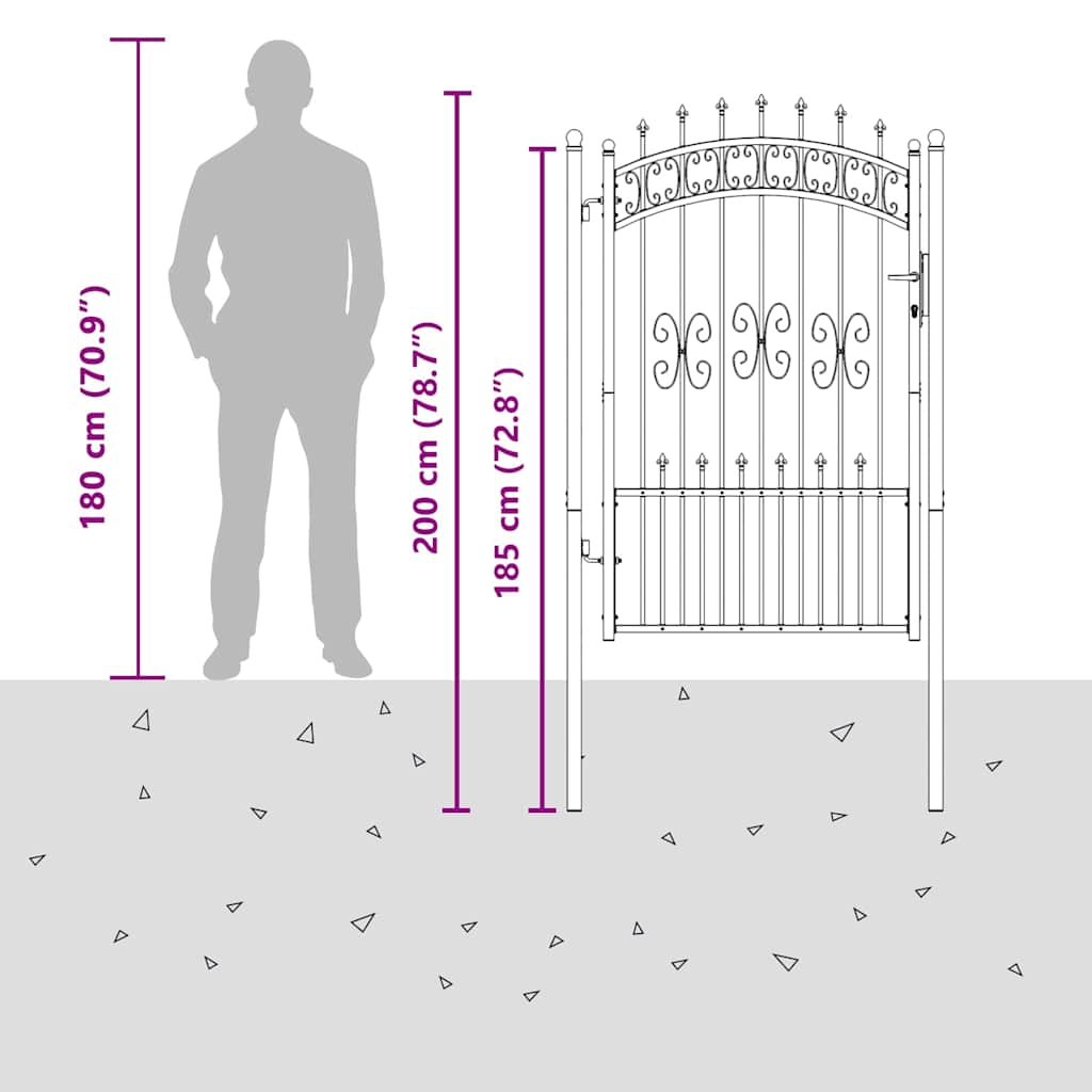 Fence Gate with Spear Top KAMPEN 103 x 200 cm Steel Grey
