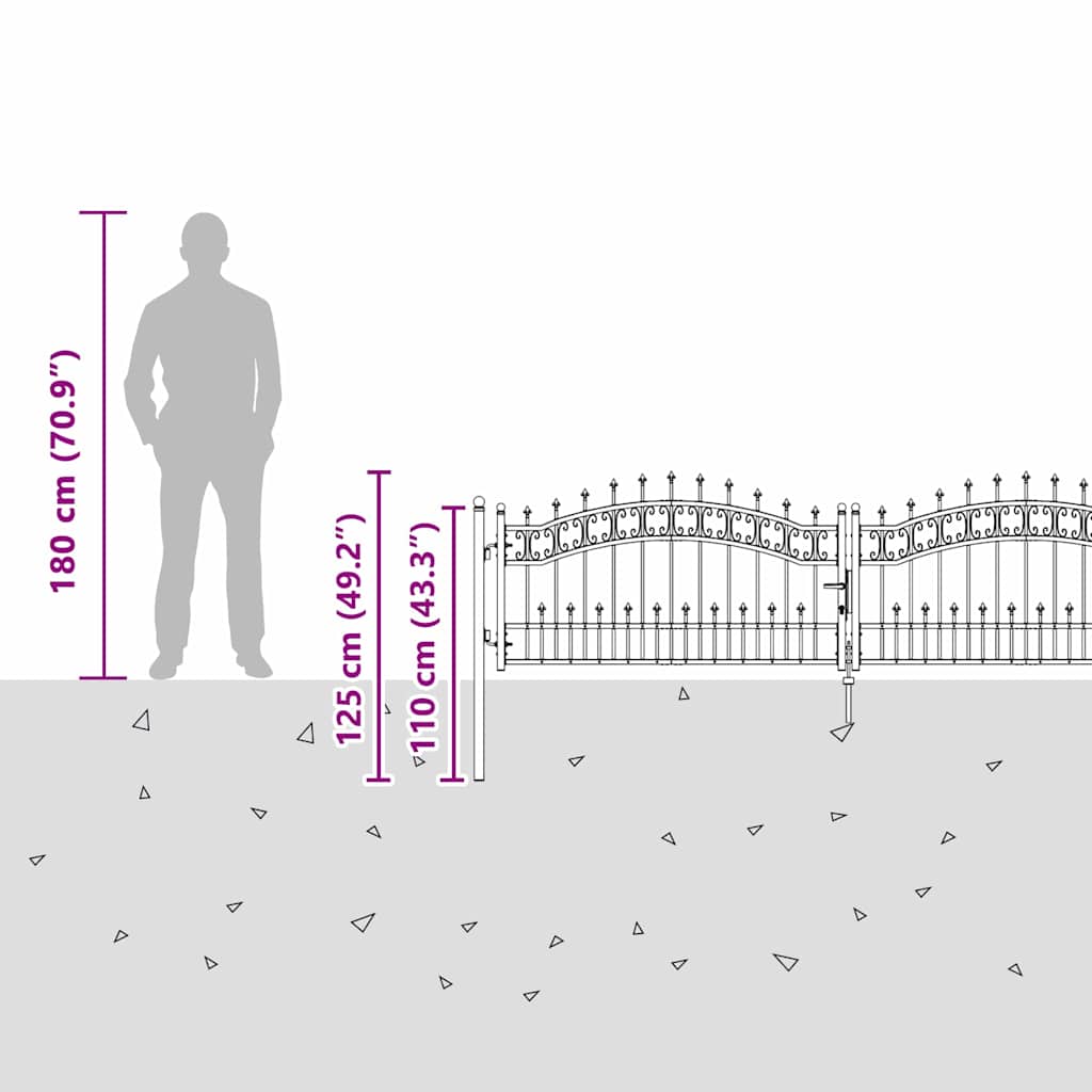 Fence Gate with Spear Top KAMPEN 305 x 75 cm Steel Grey