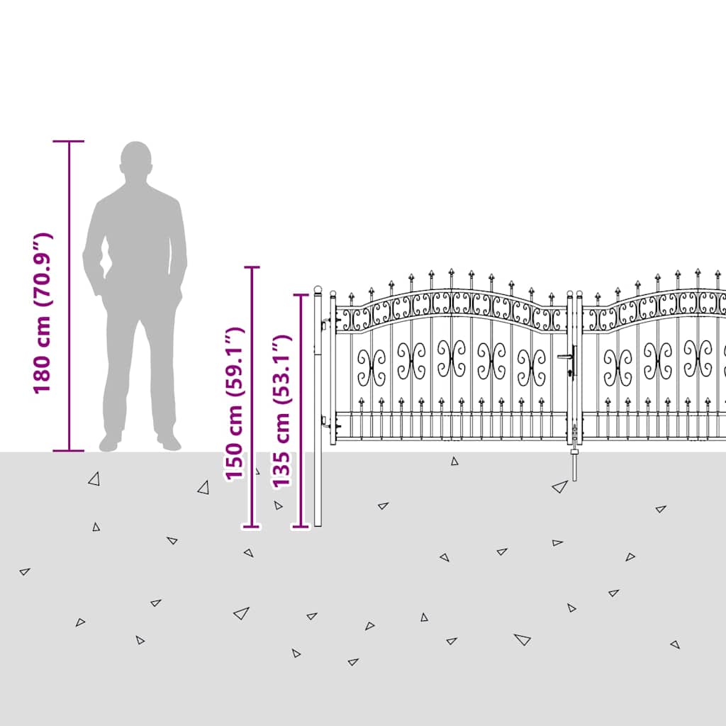 Fence Gate with Spear Top KAMPEN 305 x 100 cm Steel Grey