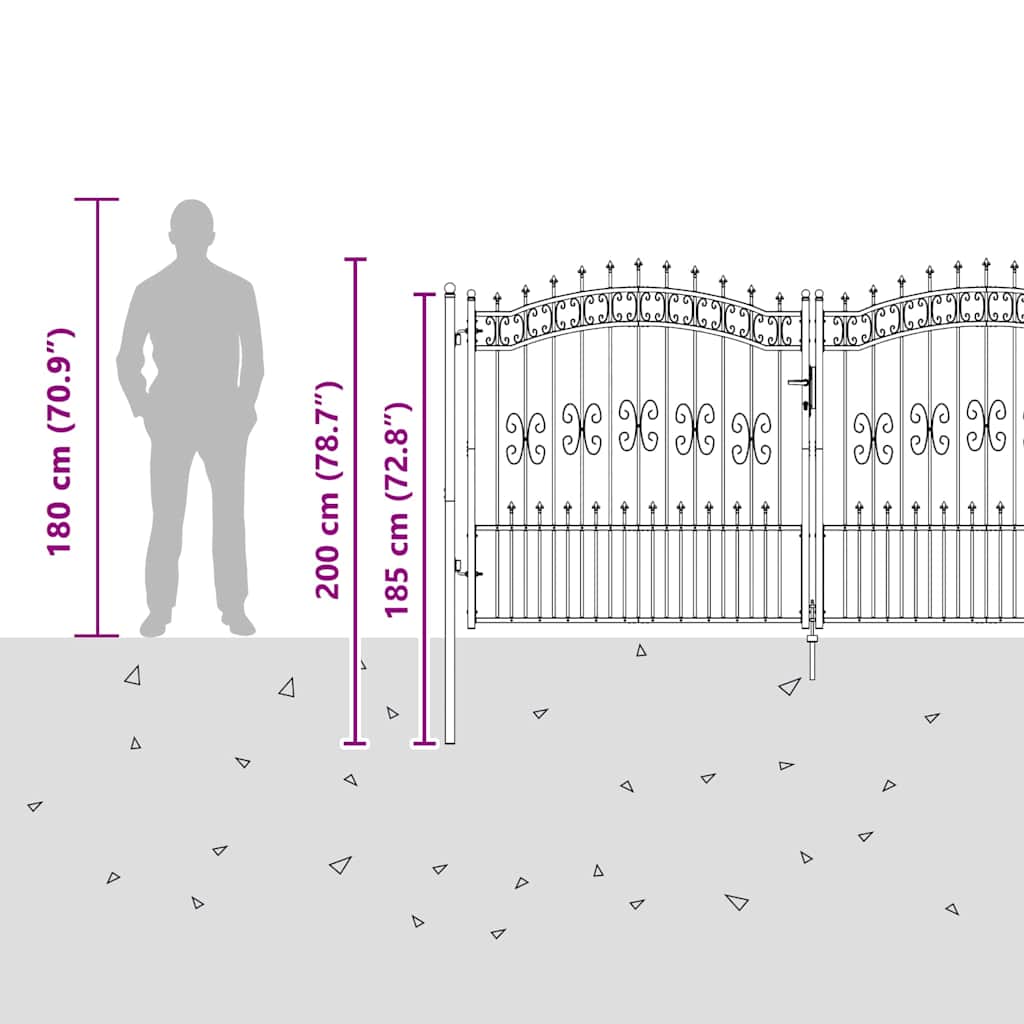 Fence Gate with Spear Top KAMPEN 305 x 150 cm Steel Grey