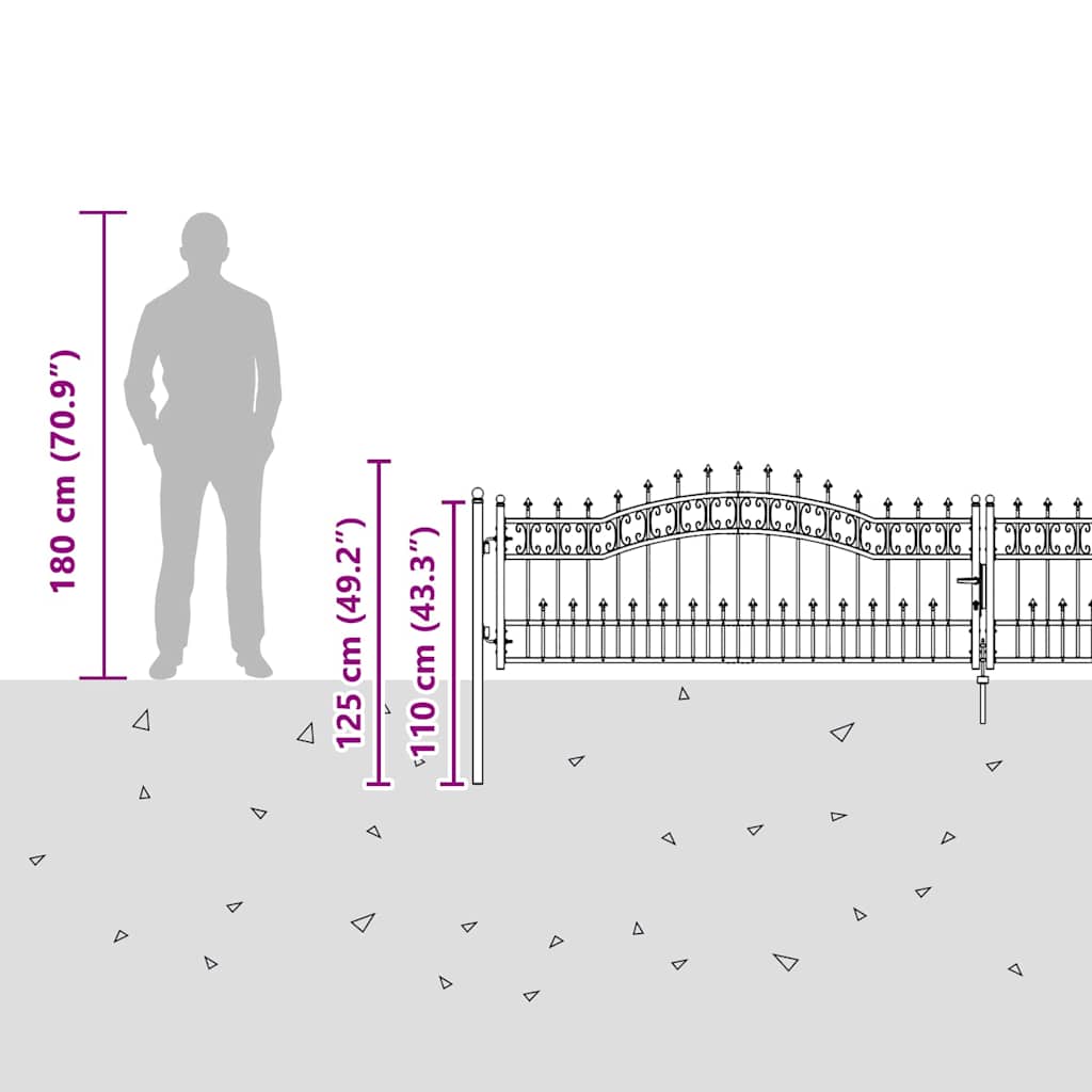 Fence Gate with Spear Top KAMPEN 395 x 75 cm Lockable Steel
