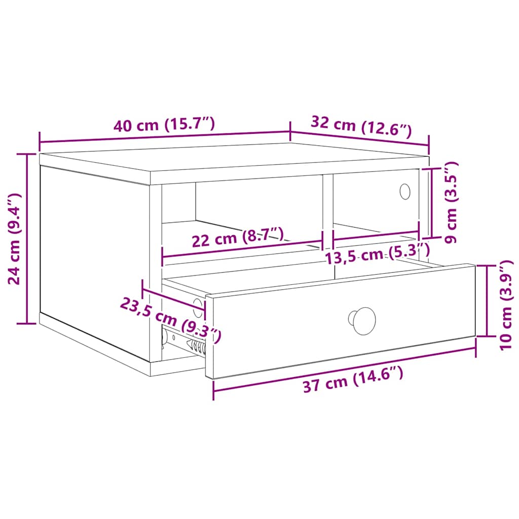 Printer Stand Black Oak 40 x 32 x 24 cm Engineered Wood