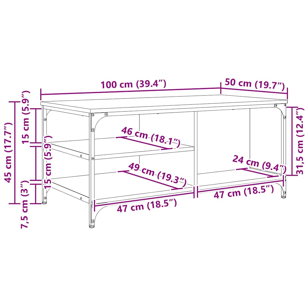 Coffee Table Artisan Oak 100 x 50 x 45 cm Engineered Wood