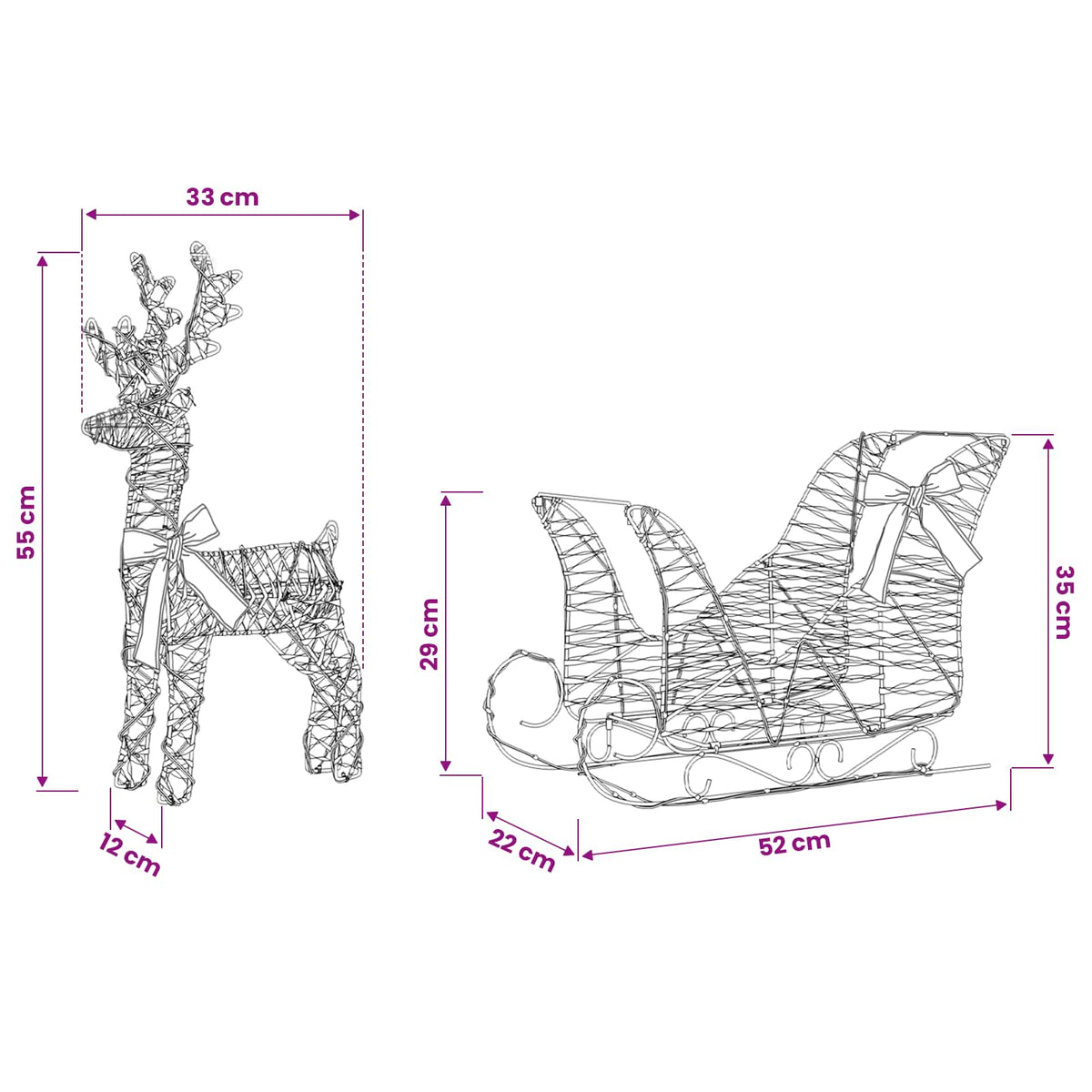 3D Christmas Reindeer with Sleigh LOVIISA 3 pcs