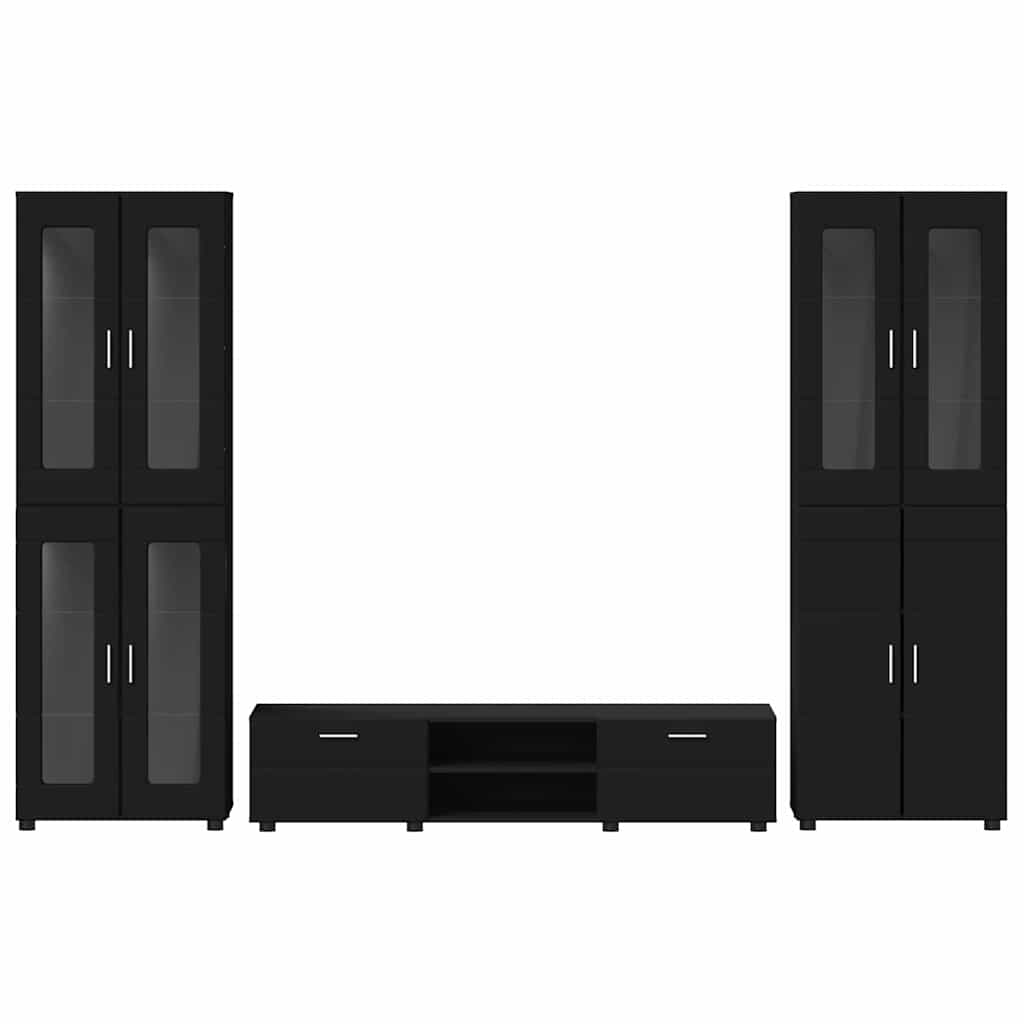 TV Cabinet Set with Drawer FLORIN 3 pcs Black Engineered Wood