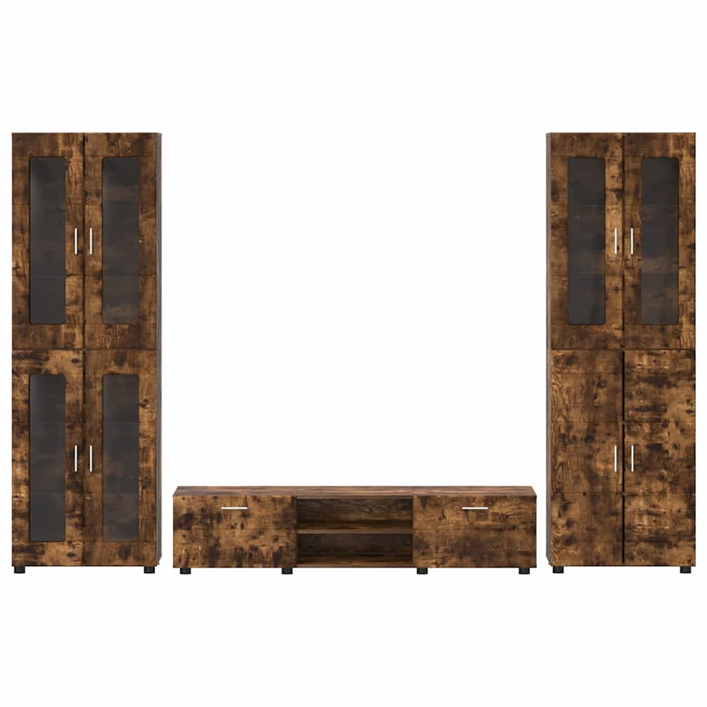 TV Cabinet Set FLORIN 3 pcs Smoked Oak Engineered Wood