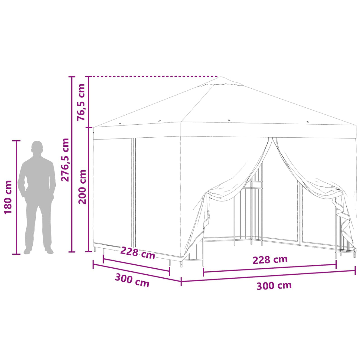Garden Gazebo with Sidewalls 3 x 3 m Black Polyester and Steel