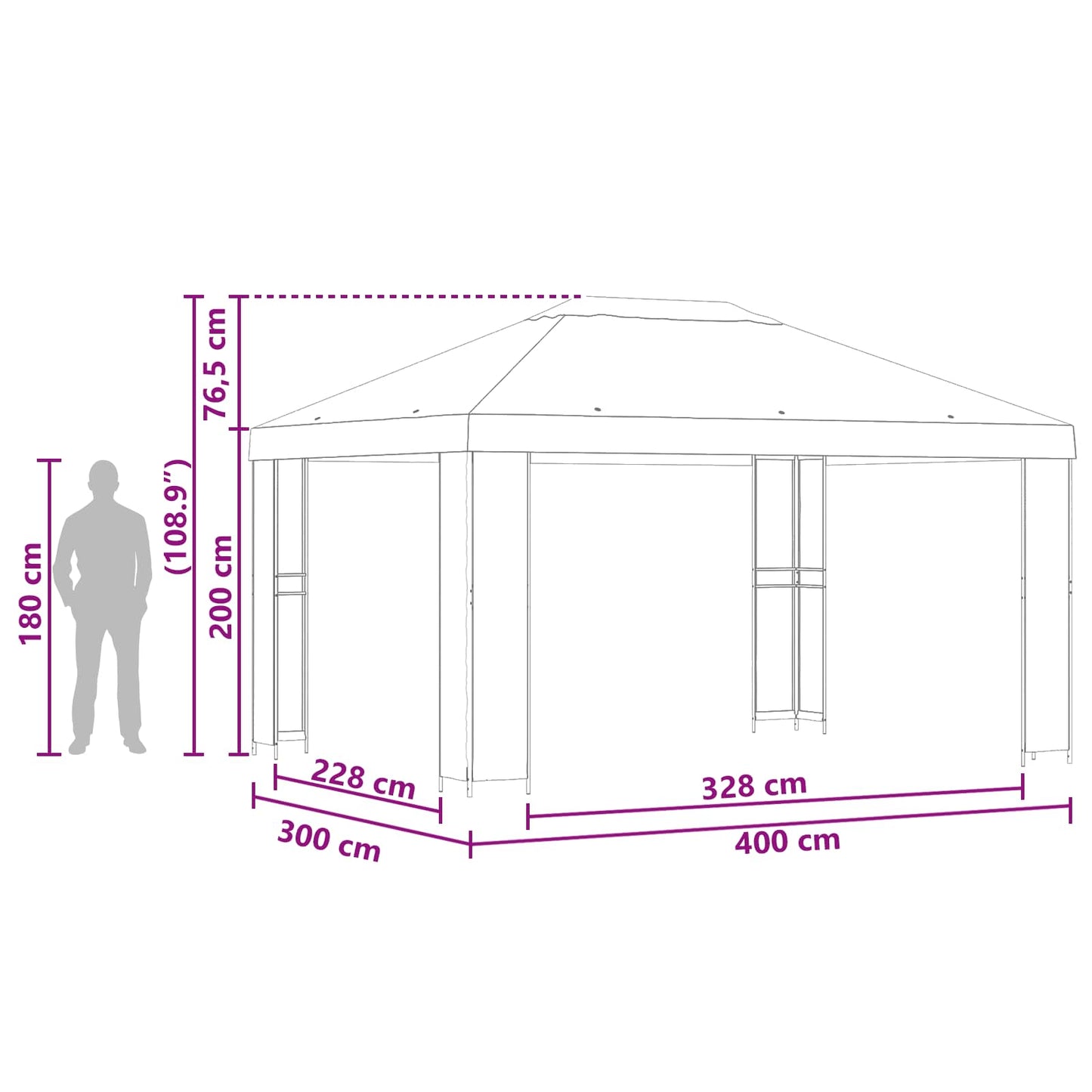 Gazebo 4 x 3 m Brown Polyester and Steel 190 gsm