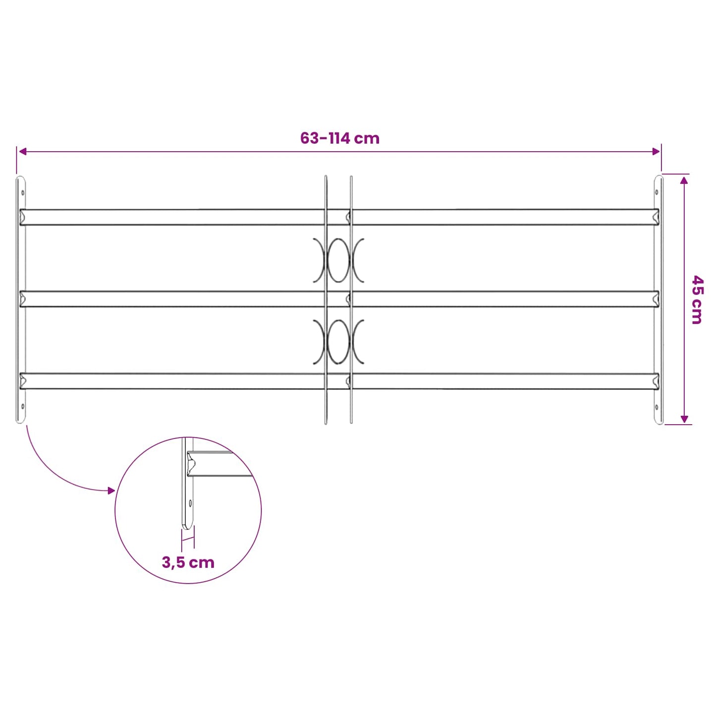 Window Grille 116 x 45 cm Powder-Coated Steel Black