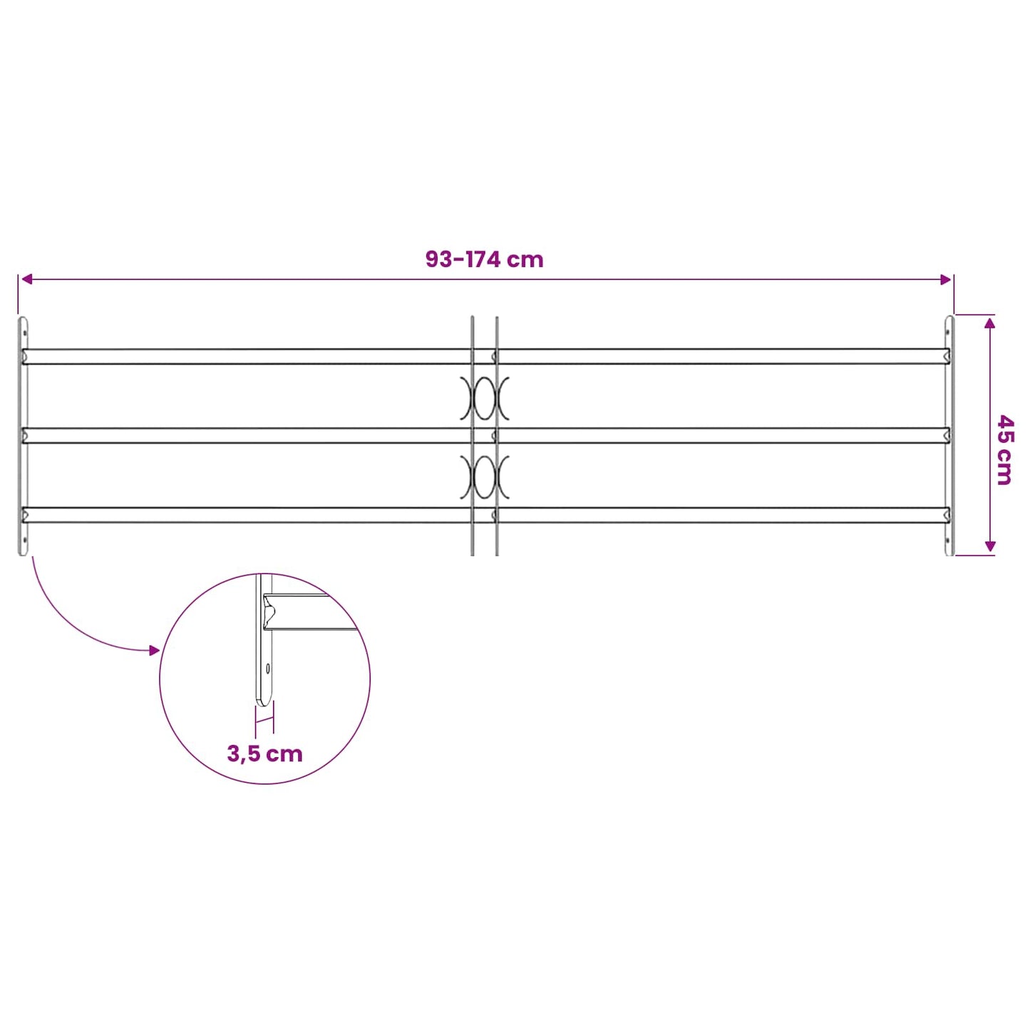 Window Grille 174 x 45 cm Powder-Coated Steel Black