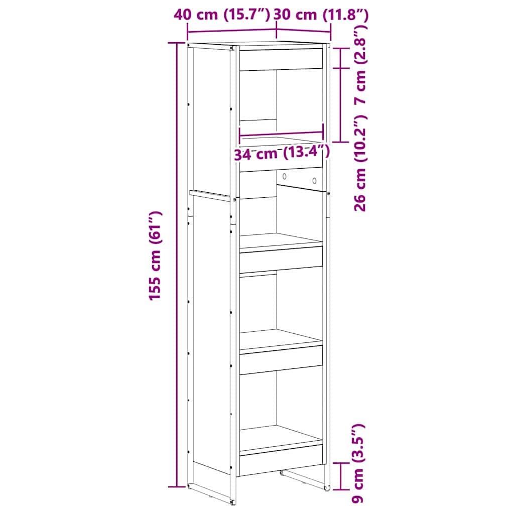 Book Cabinet 40 x 30 x 155 cm Engineered Wood Grey Sonoma