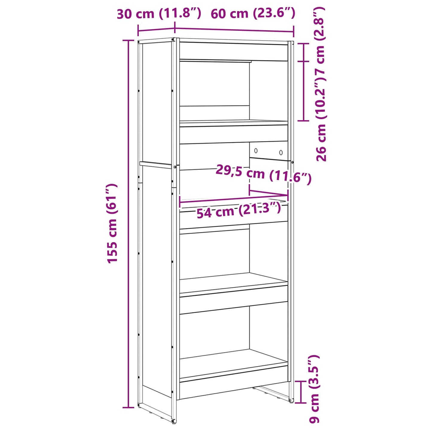 Book Cabinet 60 x 30 x 155 cm Engineered Wood Grey Sonoma