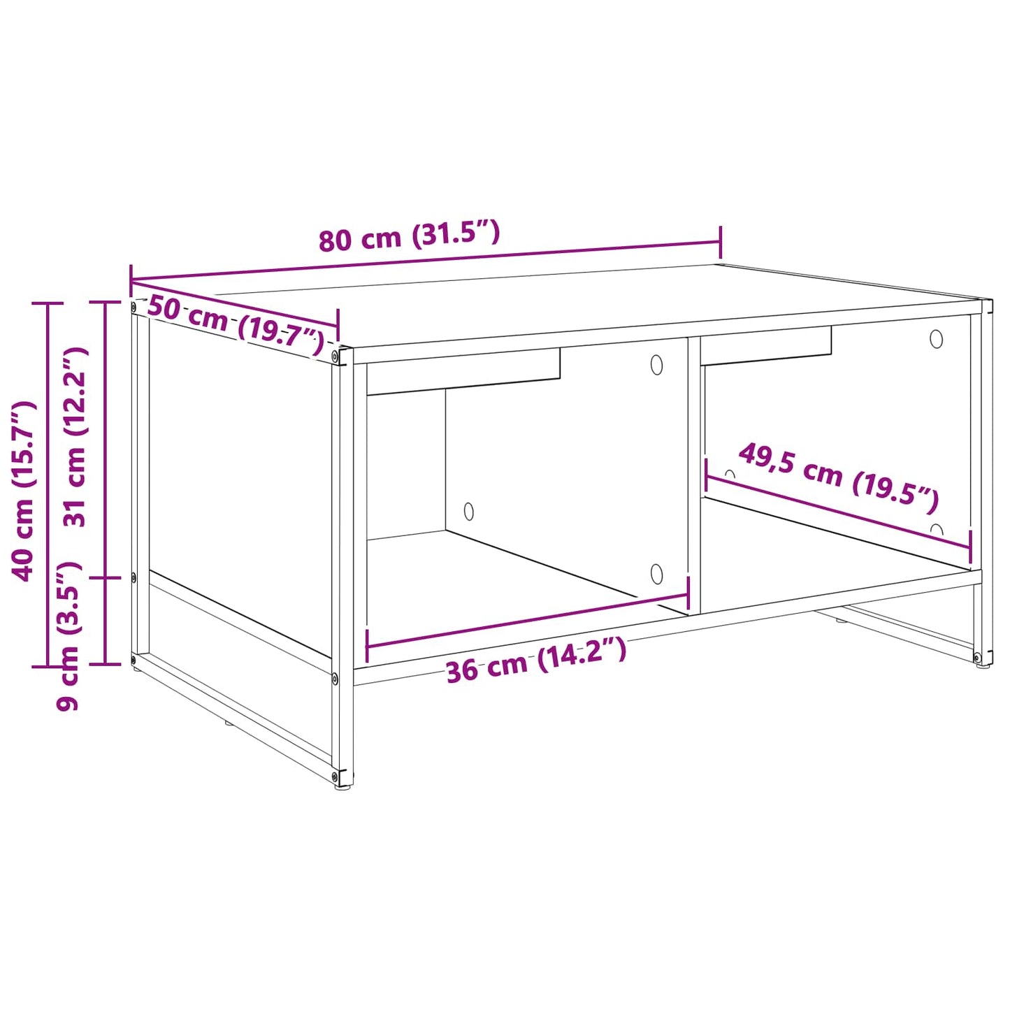 Coffee Table Black Oak 80 x 50 x 40 cm Engineered Wood