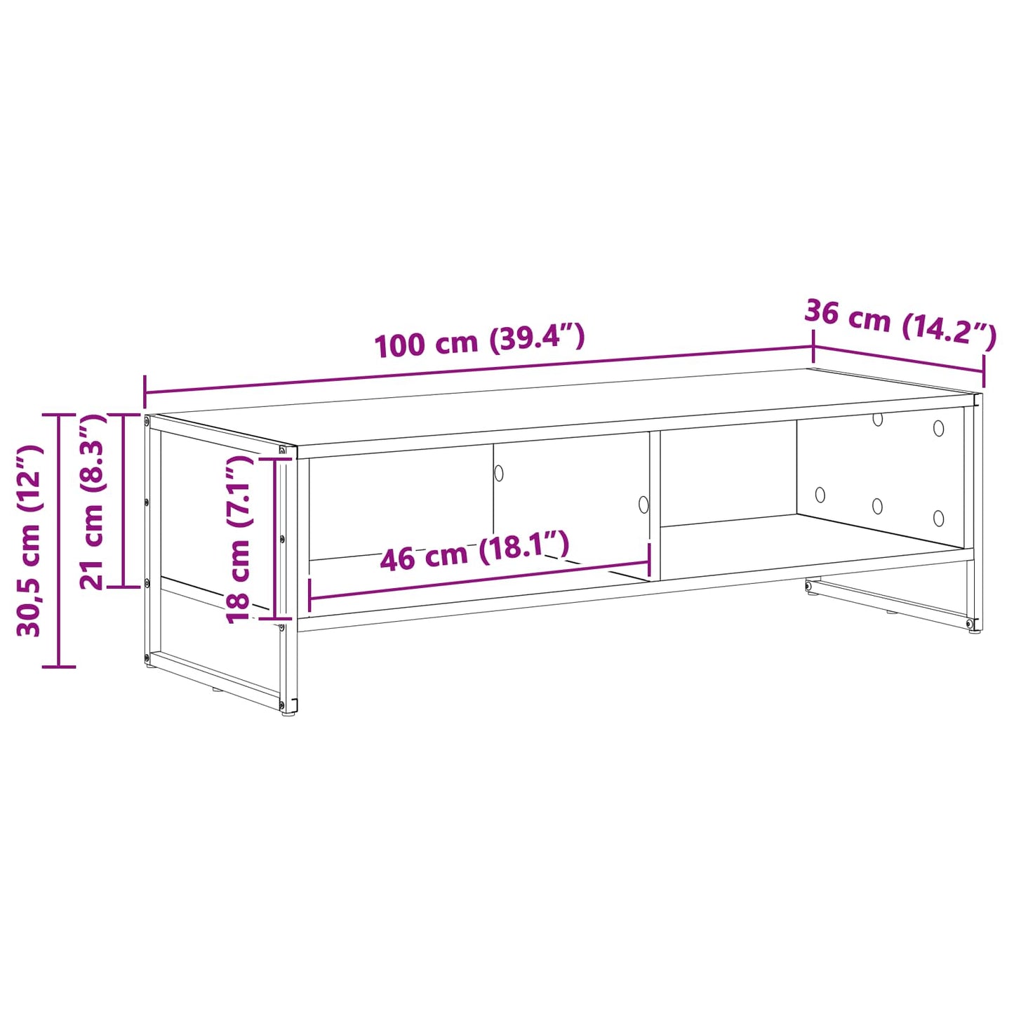 TV Cabinet 100 x 36.5 x 30.5 cm Black Oak Engineered Wood